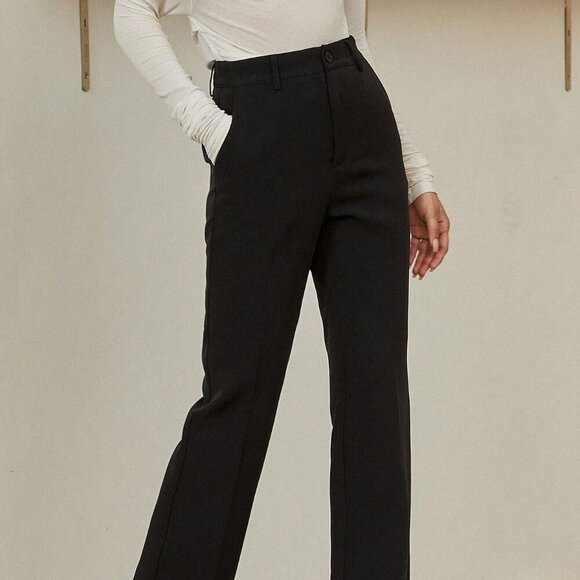 Black Elegant Women's Straight Leg Business Pants - Picture 7 of 8